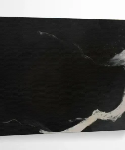 Black & White Flowing Lines Abstract Painting on Canvas - “Midnight Stream” fDV315