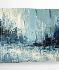 Blue - Gray Urban Abstract Painting On Canvas EZw892