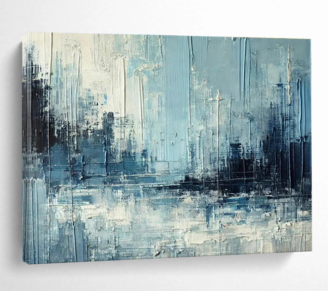 Blue - Gray Urban Abstract Painting On Canvas EZw892