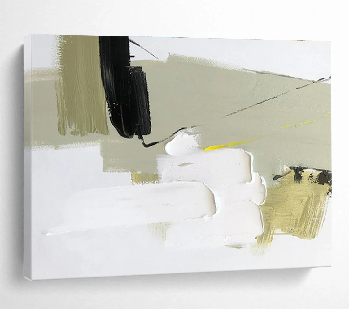 Abstract Painting with Black, White, Green, and Yellow for Modern Office & Creative Nook xIt514