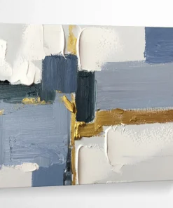 Blue - Gray and Gold Abstract Painting for Modern Living Room & Luxury Office BDh622