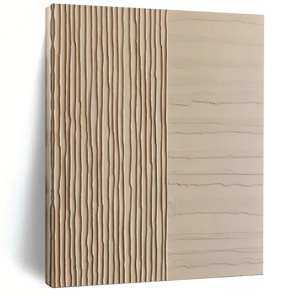 “Beige Textured Stripes” - Minimalist Abstract Art on Canvas gwJ9277