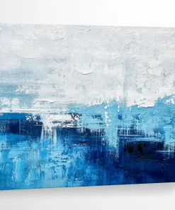 Blue and White Coastal Abstract Painting for Beach House & Serene Spa Lounge tVk251