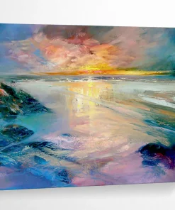 Color - Drenched Beach Sunset Abstract Painting for Coastal Home & Vacation Rental vPn185