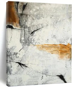 “Abstract Textured Grey & Orange” - Modern Impasto Art on Canvas IiT9011