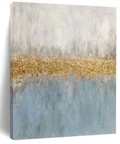 Blue & Gold Abstract Striped Art, Ideal for Serene Bedroom & Sophisticated Office clDCpxEa8906