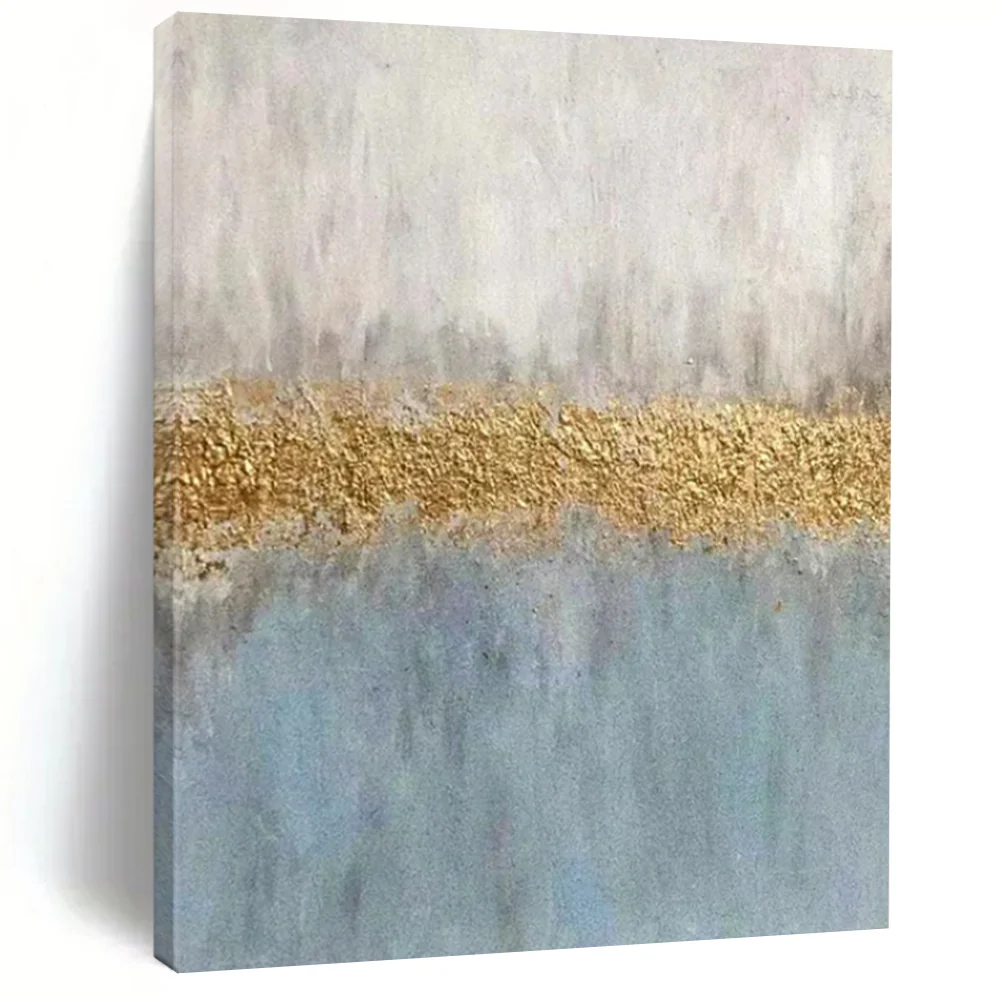 Blue & Gold Abstract Striped Art, Ideal for Serene Bedroom & Sophisticated Office clDCpxEa8906