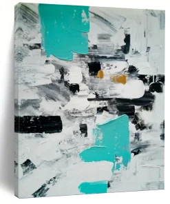 “Abstract Minimalist Color Blocks” - Teal, Grey, White Geometric Art on Canvas FIE5537