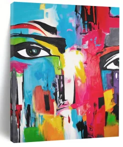 Abstract Expressionist Face Art, Bold Color - Dripped Painting for Creative Studio & Eclectic Living Room aaloGqjQ4437