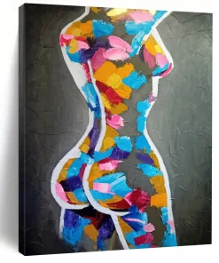 Colorful Abstract Female Body Art, Bold Palette Figurative Painting for Modern Bedroom & Artistic Boudoir sNZrTOUM0450