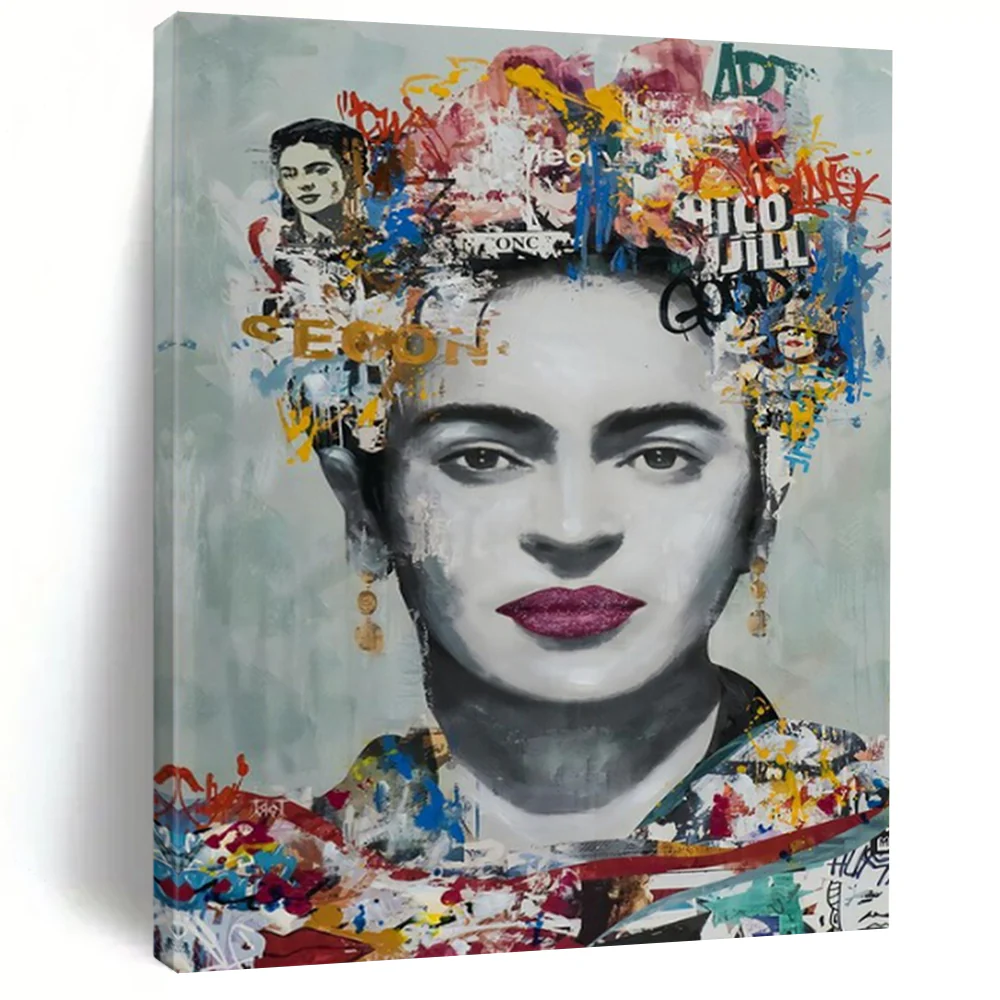 Colorful Mixed - Media Abstract Portrait, Frida - Themed Art for Bohemian Living Room & Art Gallery zfEgfTNf7240