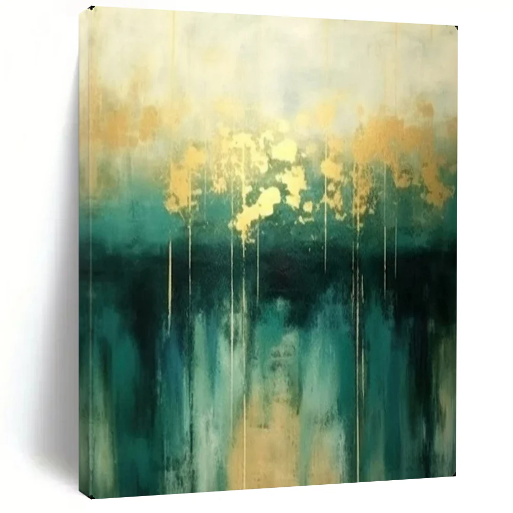 Abstract Painting, Teal & Gold, Elegant Art for Dining Room & Office oLiyHHoD8558