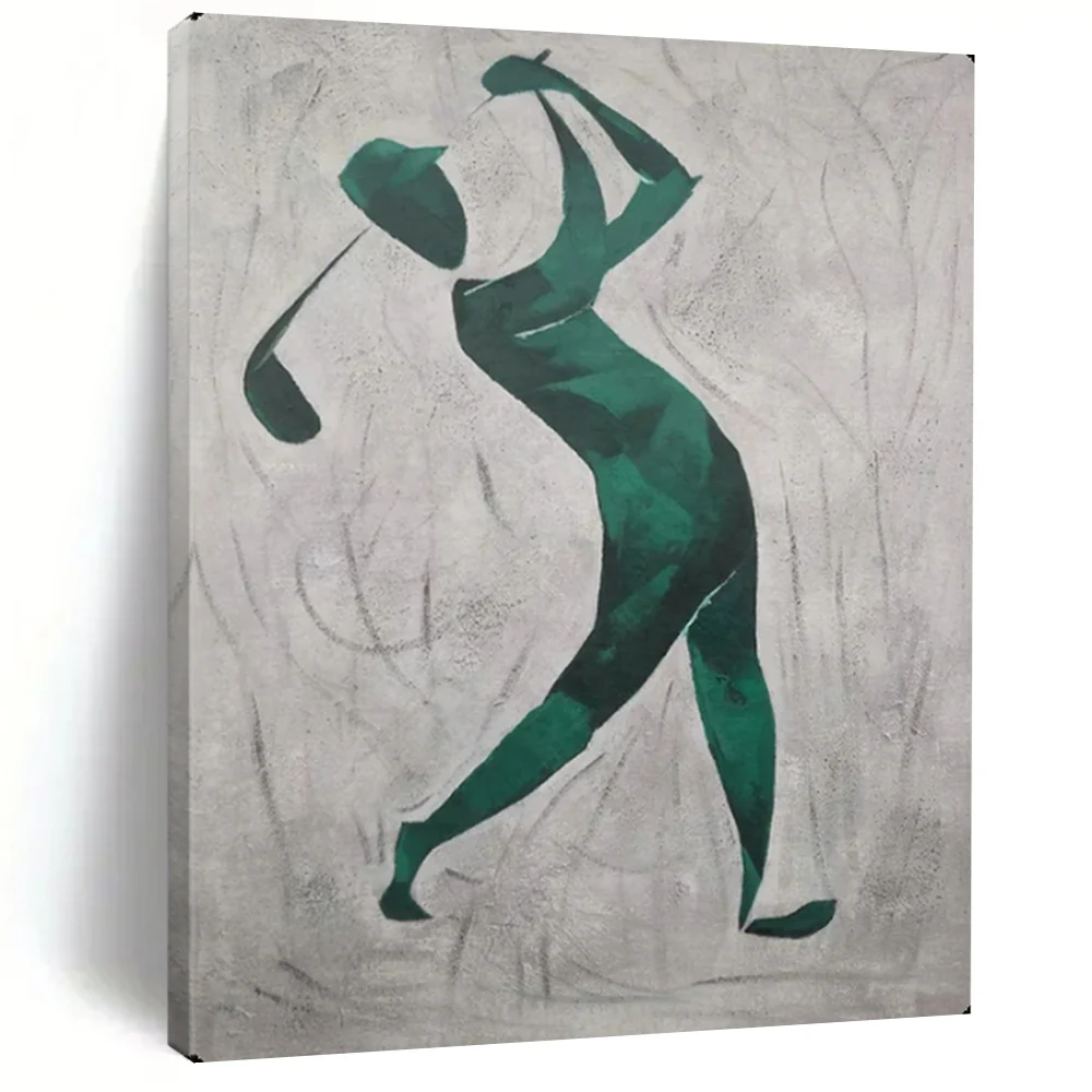 Abstract Painting Green Golfer Silhouette Art for Game Room & Sports Bar Decor EOcPxhoZ5290