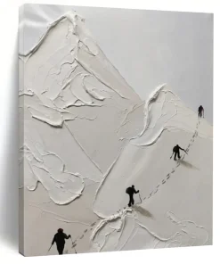 “Impasto Mountain Climbers” ，White impasto mountains with tiny black climbers and their trails. RfL242