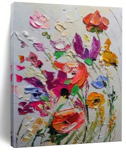 Bold Floral Impasto – Textured Oil Flower Bouquet mkG235