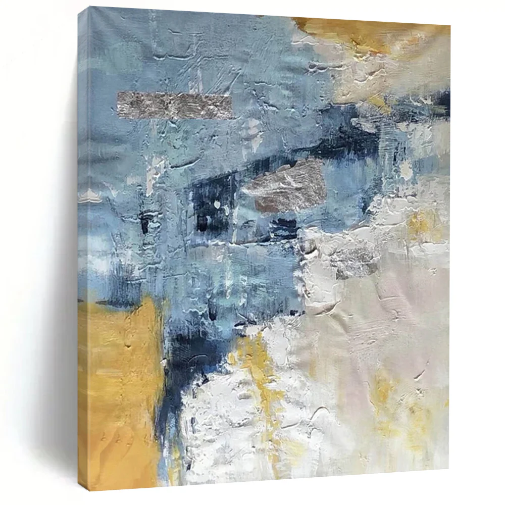 Blue and Gold Textured Abstract – Mixed - Media with Metallic Elements ekQ812