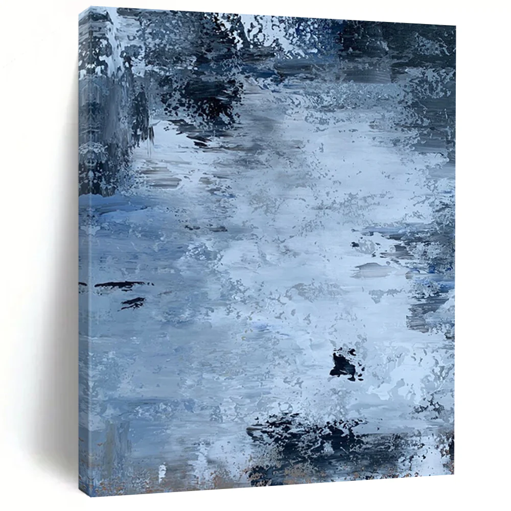 Blue and Gray Abstract Stream – Textured Acrylic Landscape idn071
