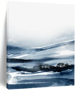 Indigo Mountain Mist – Watercolor Landscape with Deep Blues mTJ527