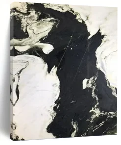 “Black - White Textured Contrast” Abstract Painting on Canvas, Industrial Living Room Decor CQP3144