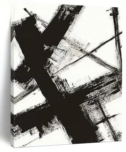 “Black - White Abstract Strokes” Abstract Painting on Canvas, Modern Monochrome Decor rBY8598