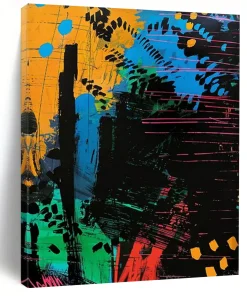 “Color - Splashed Abstract Composition” – Energetic Abstract Painting with Dynamic Brushstrokes AJN275