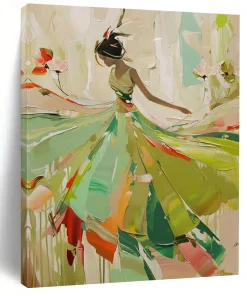 “Elegant Dancer in Green” – Abstract Figure Oil Painting with Flowing Colors Ddr684
