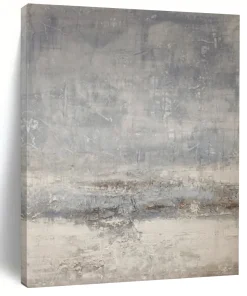 “Foggy Grid” – Gray & Beige Textured Abstract Acrylic with Subtle Patterns wSc796