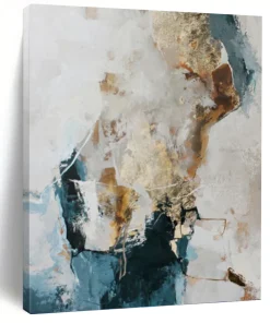 “Blue - Gold Abstract Harmony” Abstract Painting on Canvas, Coastal - Inspired Decor Omn0767