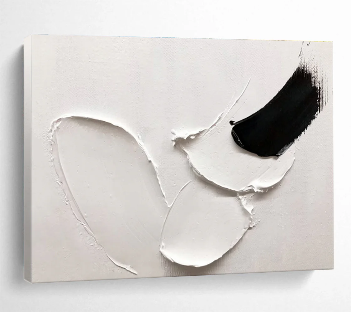 Black - White Abstract “Bold Strokes” Painting on Canvas, Dramatic Modern Art rRx872