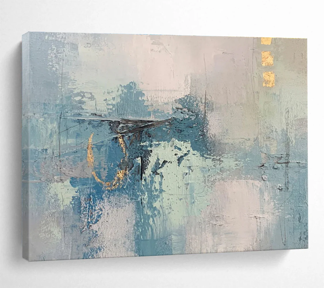 Abstract Blue and Gray Painting on Canvas - “Subtle Shades” lMr223