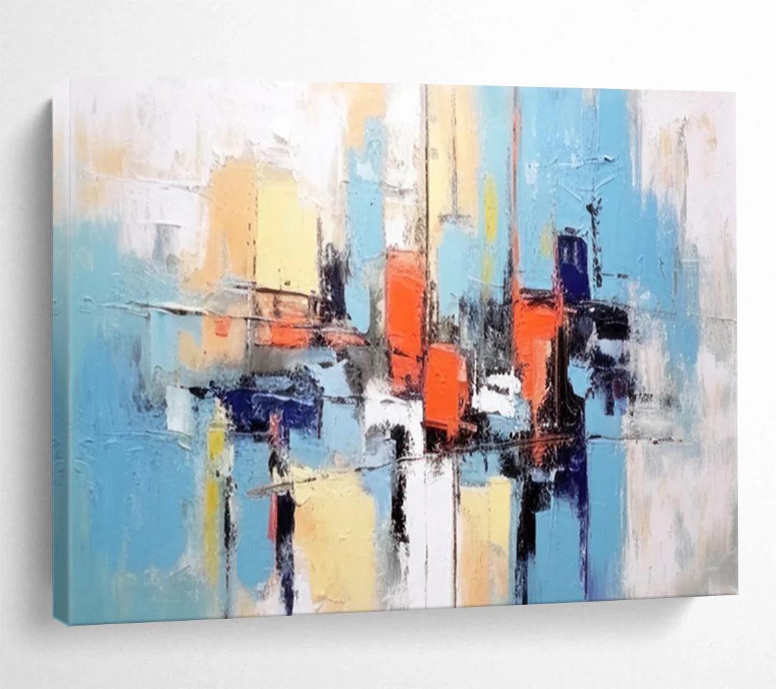 Abstract City Blocks in Bright Hues Abstract acrylic painting YyQ839