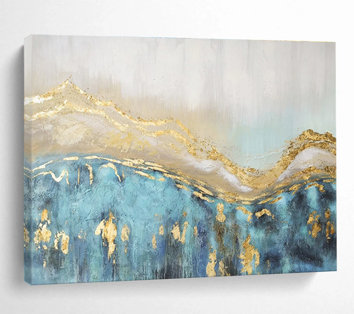 Abstract Landscape Painting on Canvas - “Golden Peaks” KiO087