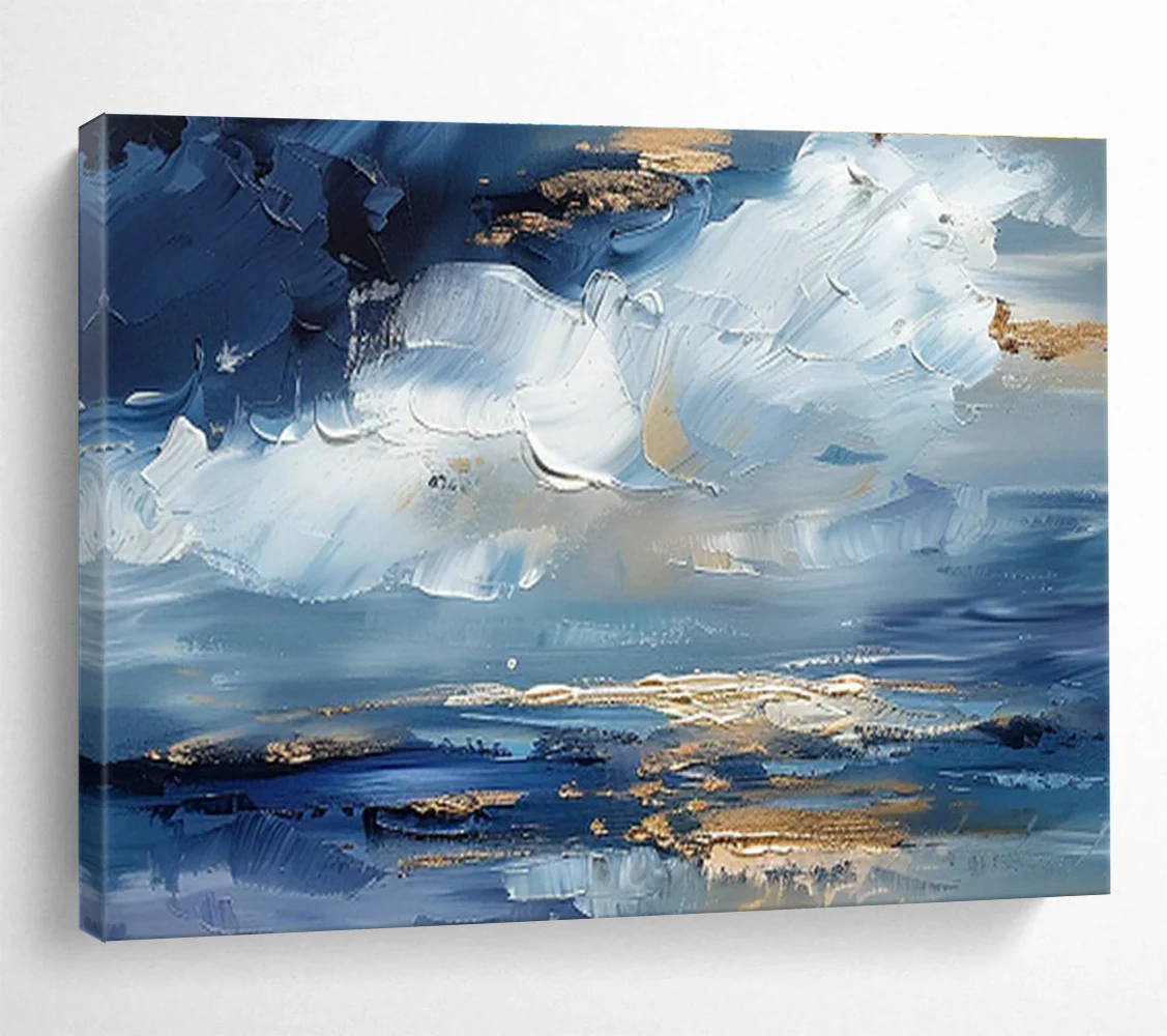 Blue and Gold Sky Abstract Painting on Canvas - “Heavenly Hues” mHu695