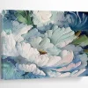 Blue and White Peony Textured Abstract Painting on Canvas - “Elegant Blooms” nBa754
