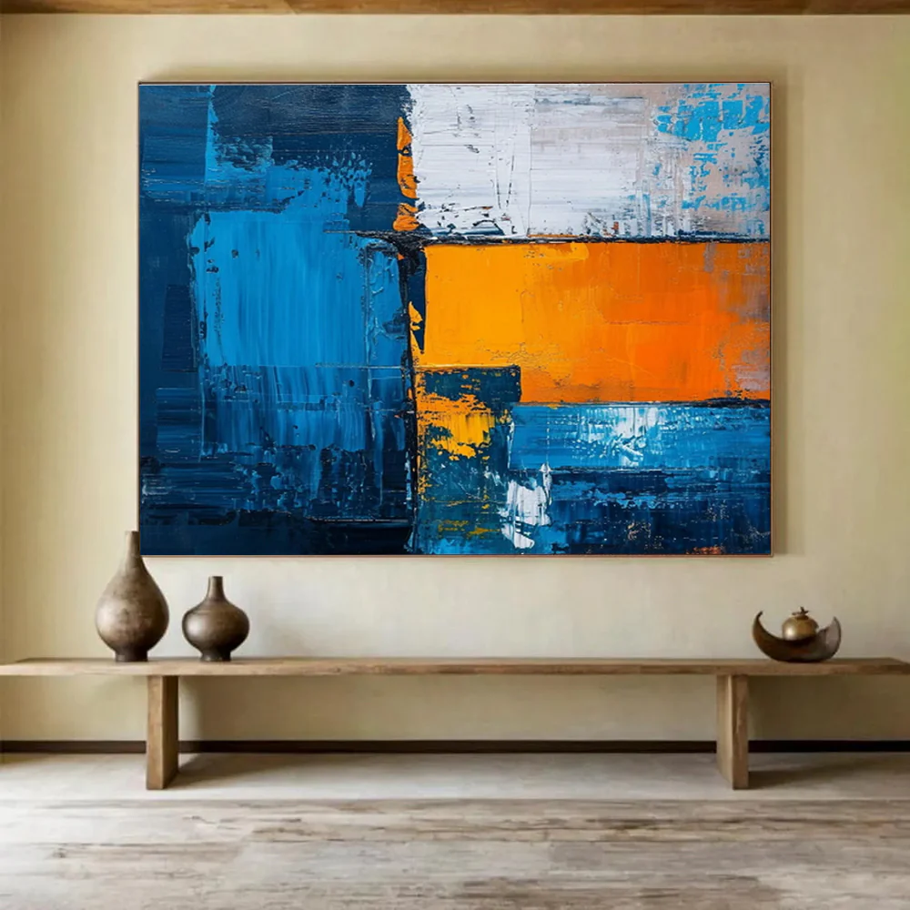 Bold Blue and Orange Geometric Abstract Painting for Modern Office & Urban Art Gallery VRn287 - Image 2