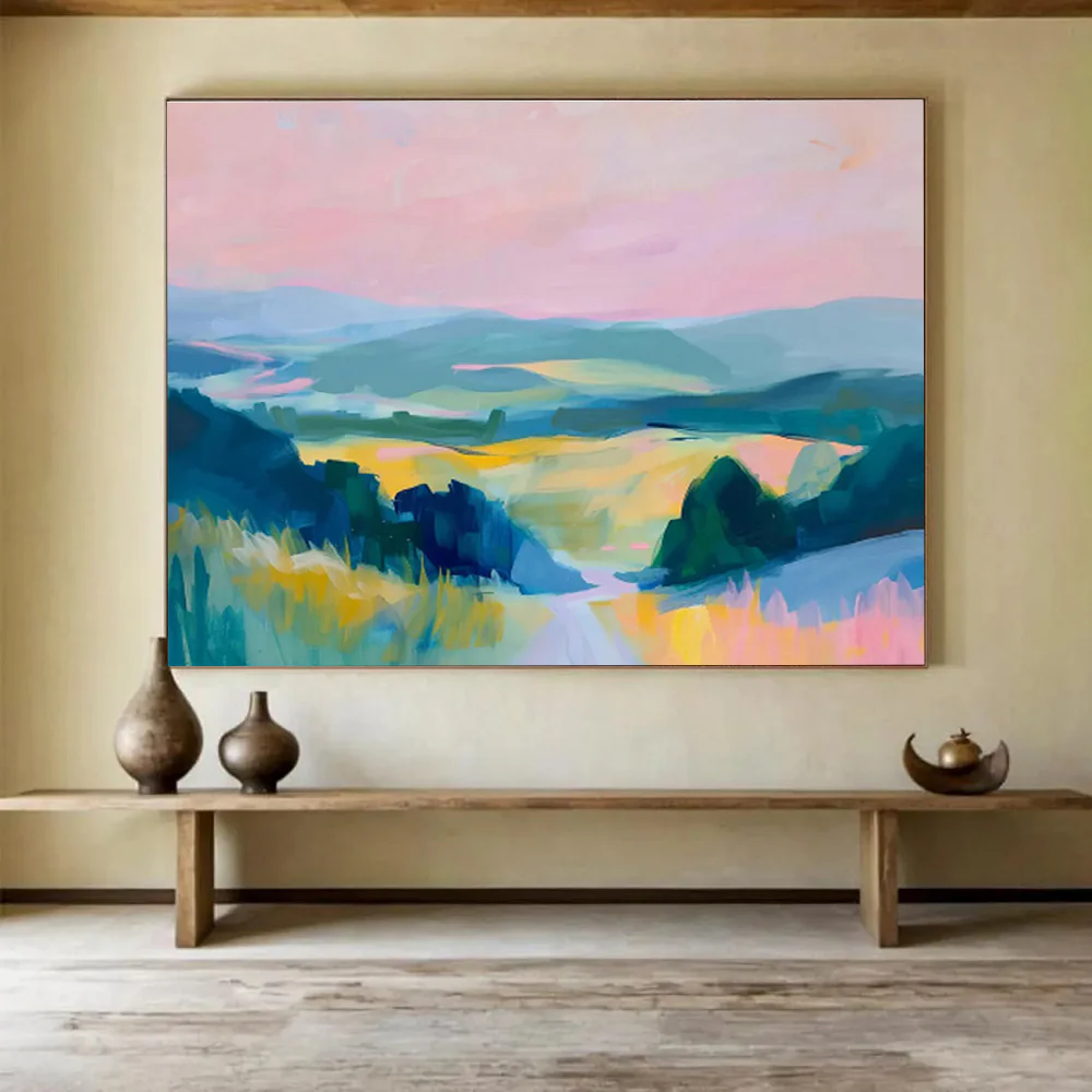 Color - Drenched Landscape Abstract Painting for Lakeside Villa & Artistic Retreat hjv183 - Image 2