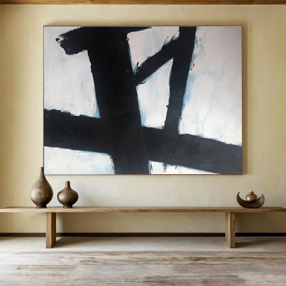 Black - White Geometric Abstract Painting for Modern Study & Art Gallery Corridor iGq282 - Image 2