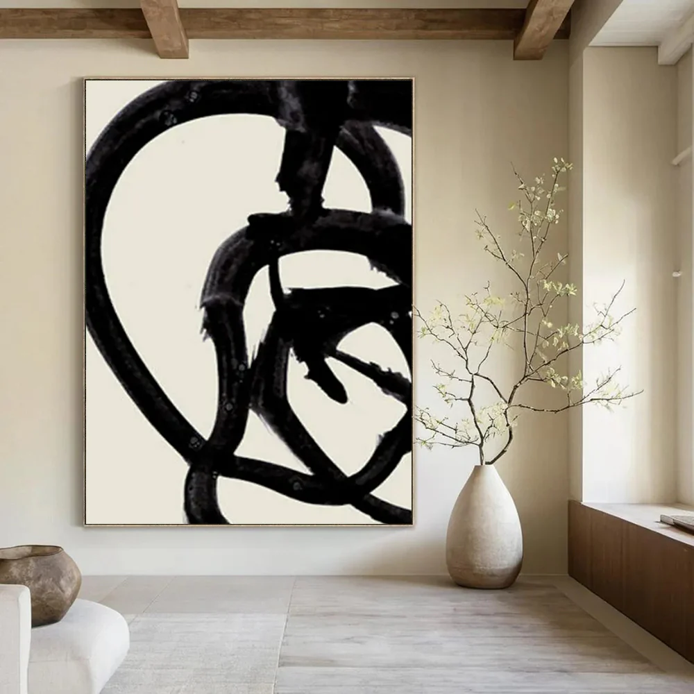 Bold Black Line Abstract Art, Perfect for Edgy Lounge & Modern Gallery QnlhENPm7649 - Image 2