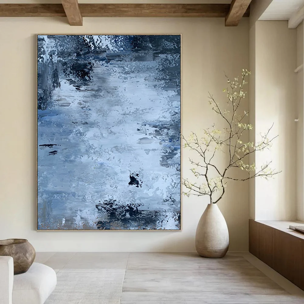 Blue and Gray Abstract Stream – Textured Acrylic Landscape idn071 - Image 2