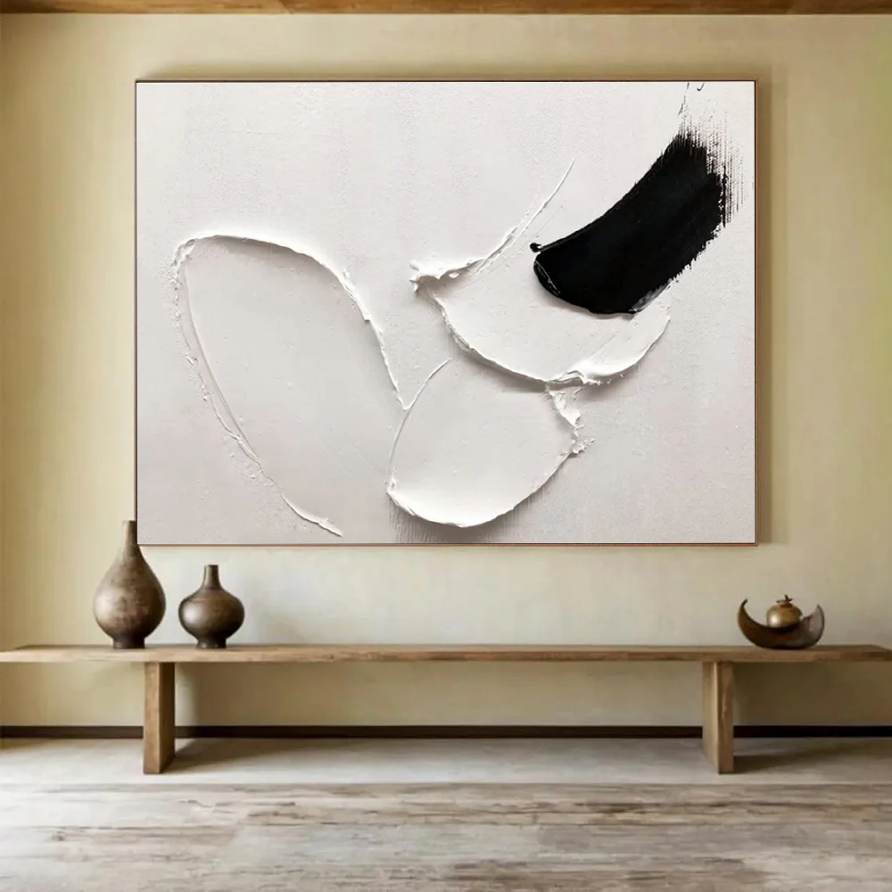 Black - White Abstract “Bold Strokes” Painting on Canvas, Dramatic Modern Art rRx872 - Image 2
