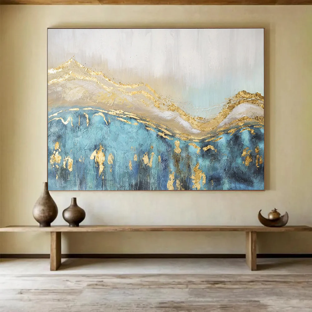 Abstract Landscape Painting on Canvas - “Golden Peaks” KiO087 - Image 2