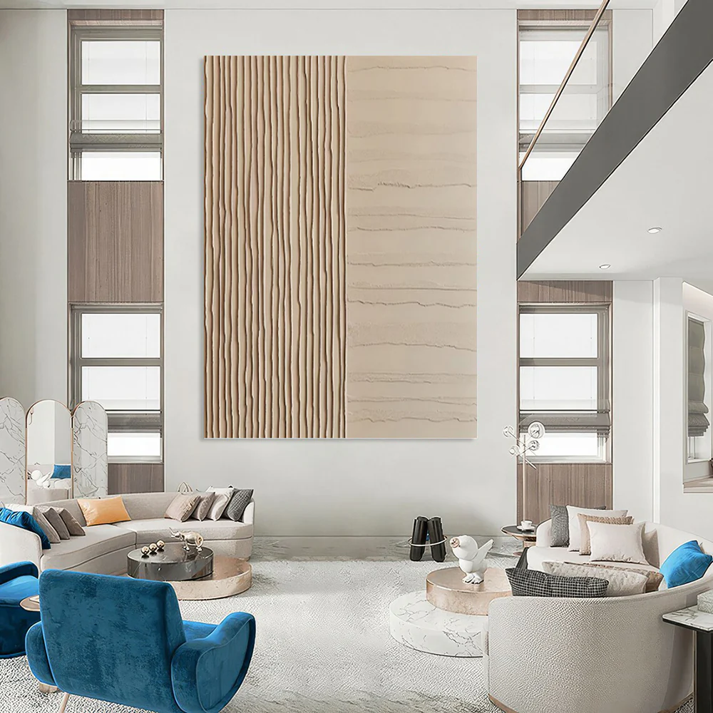 “Beige Textured Stripes” - Minimalist Abstract Art on Canvas gwJ9277 - Image 3