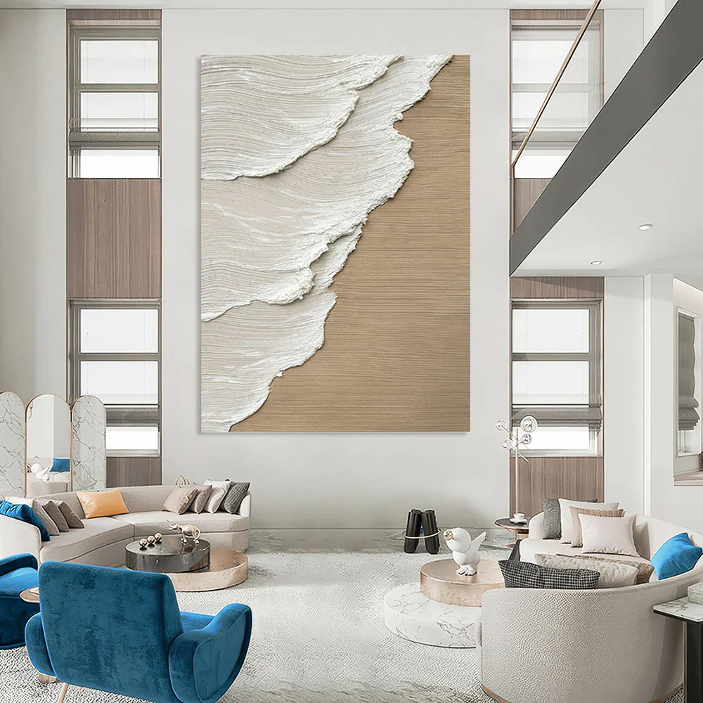 “Beige & White Textured Abstraction” - Minimalist Plaster - like Art on Canvas oqe1078 - Image 3