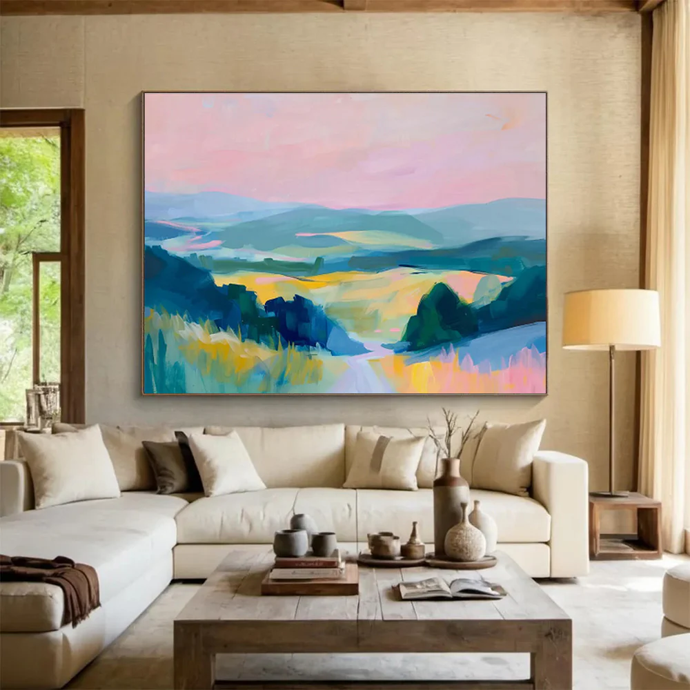 Color - Drenched Landscape Abstract Painting for Lakeside Villa & Artistic Retreat hjv183 - Image 3