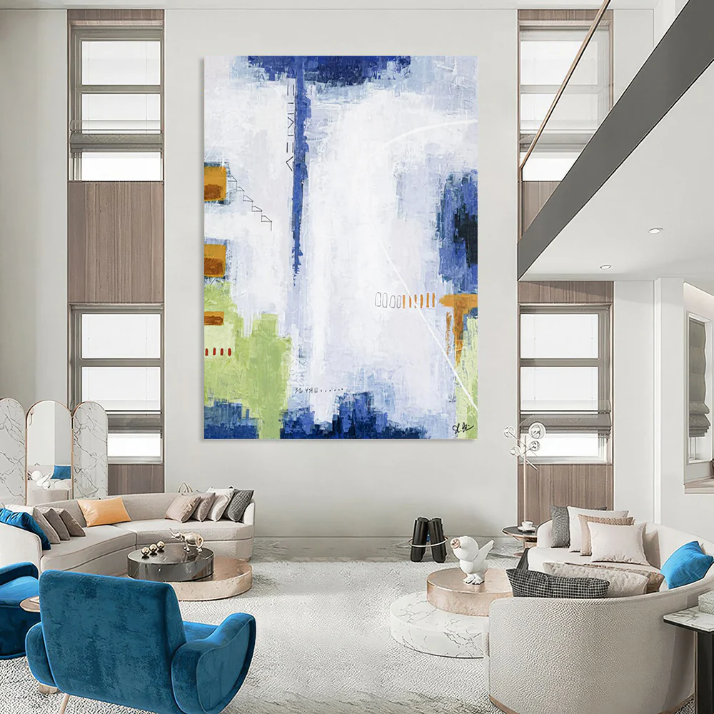 Blue & Green Abstract with Details - Ideal for Nature - Inspired Home Office & Modern Lounge eYDArXEt8763 - Image 3