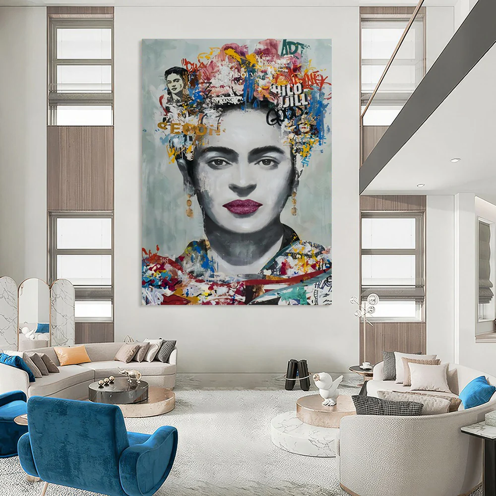 Colorful Mixed - Media Abstract Portrait, Frida - Themed Art for Bohemian Living Room & Art Gallery zfEgfTNf7240 - Image 3