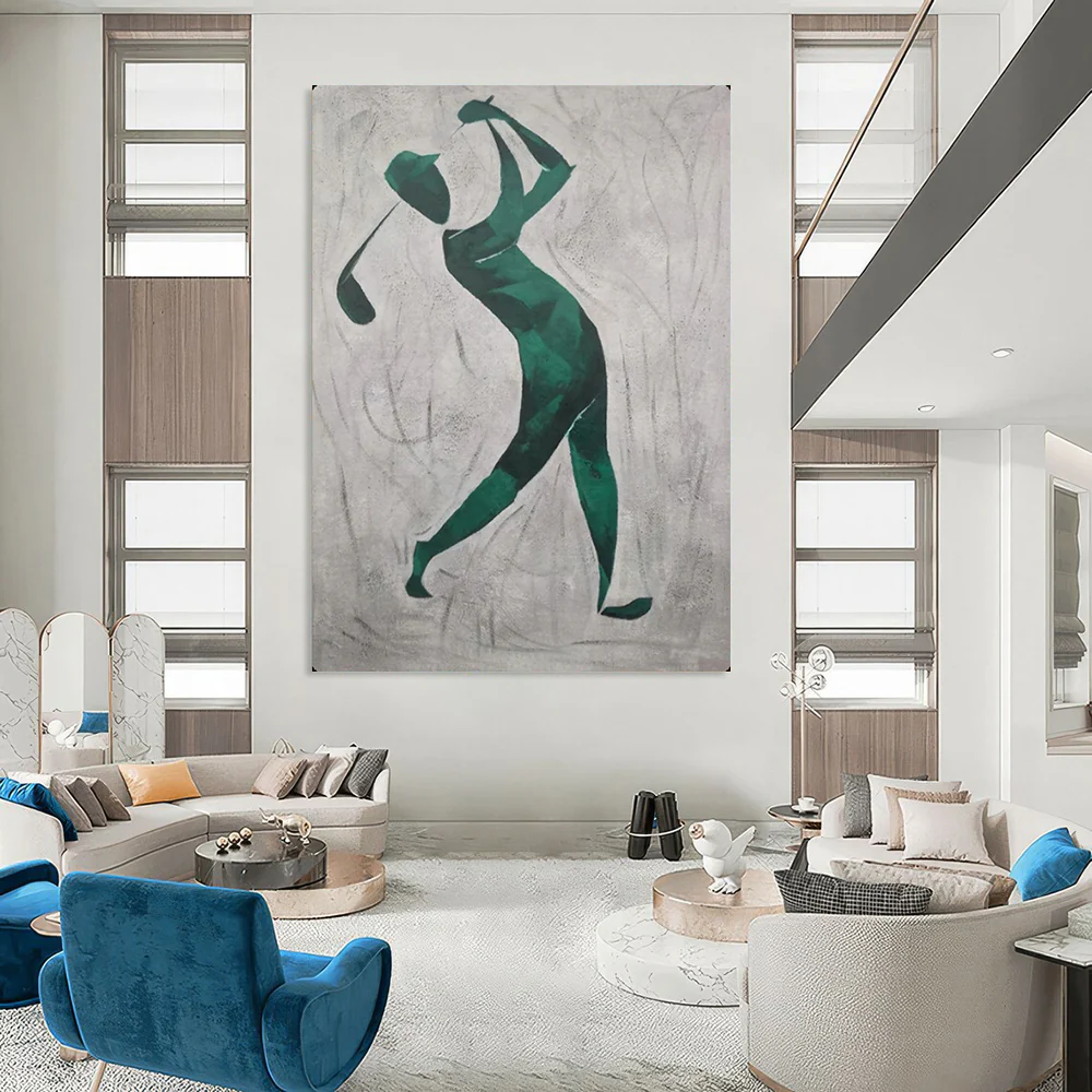 Abstract Painting Green Golfer Silhouette Art for Game Room & Sports Bar Decor EOcPxhoZ5290 - Image 3