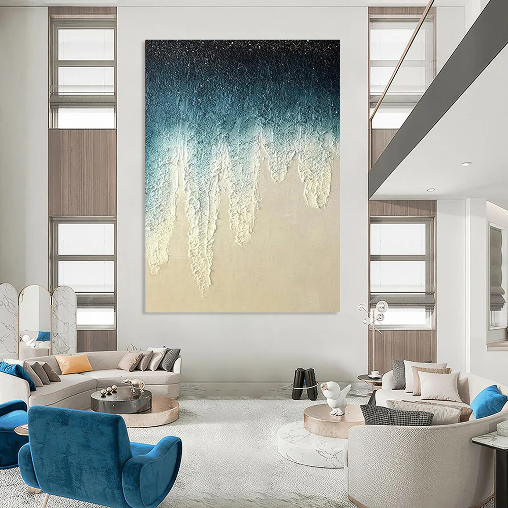 “Gradient Drip Textures” – Top - dark to bottom - light blue - white gradient, with dripping, thick - textured forms. Mph440 - Image 3