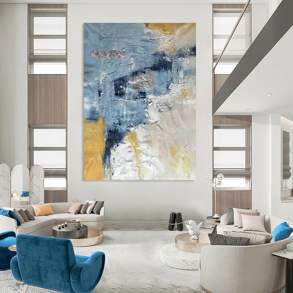 Blue and Gold Textured Abstract – Mixed - Media with Metallic Elements ekQ812 - Image 3