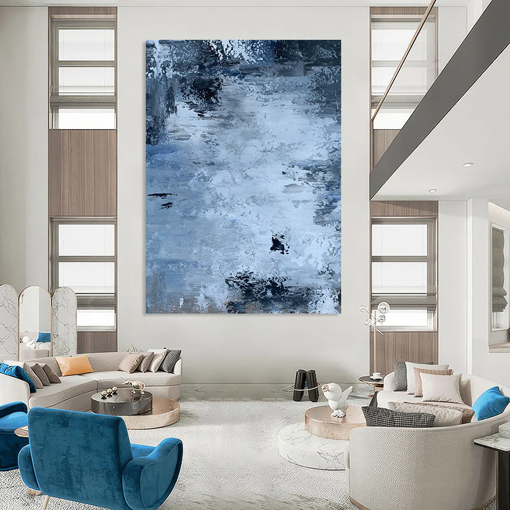 Blue and Gray Abstract Stream – Textured Acrylic Landscape idn071 - Image 3